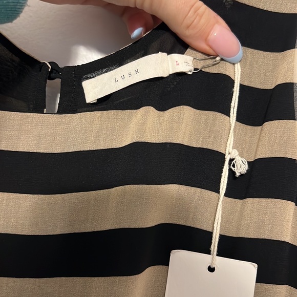 Lush Striped Blouson Dress with Faux Leather Panels - Picture 4 of 12